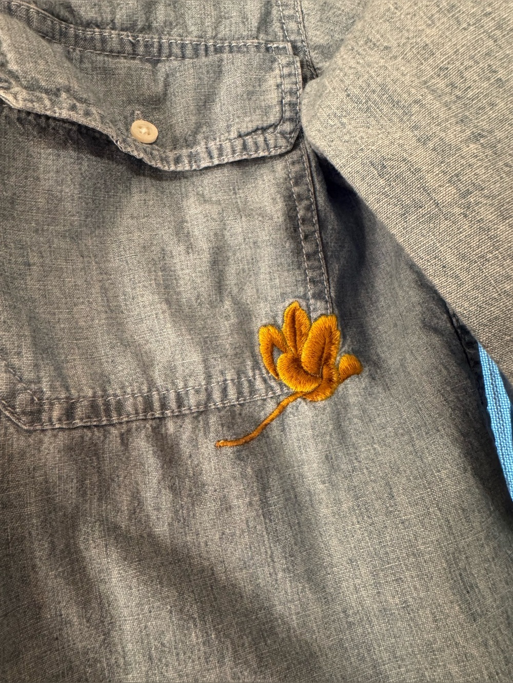 Lauren Ralph Lauren Light Wash Denim Shirt with Yellow Embroidery - Picture 5 of 8